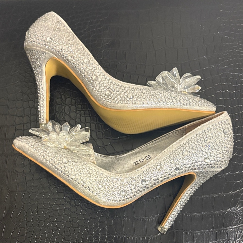 Elegant Silver Crystal Embellished Heels